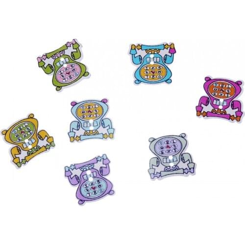 Free shipping 50pcs Random Mixed 2 Holes Cartoons TEL Pattern Wood Sewing Buttons Scrapbooking 25x22mm F0942