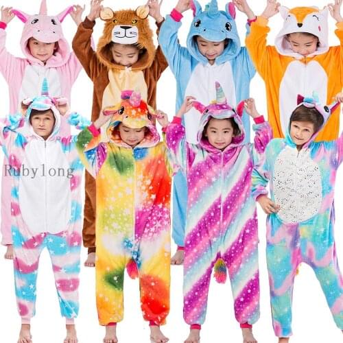 Unicorn Onesies Kids Winter Onesies Girls Boys Sleepwear Pajamas Sets Stitch Tiger Lion Animal Pajamas Children Onesies
