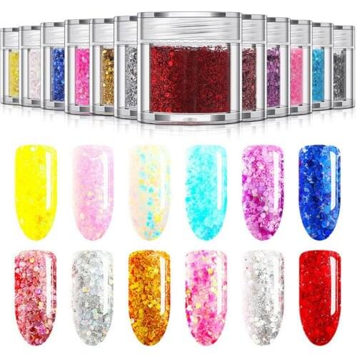 Nail Art Design Mixed Nail Glitter Powder for Nails Makeup Eye Hexagon Shape Shining Nail Decorations Manicure Decor Tool 10g