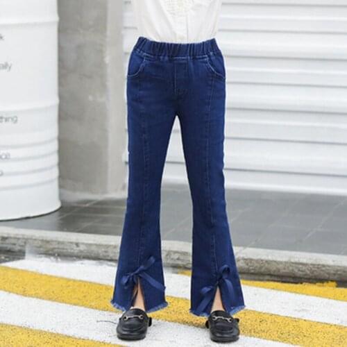 Girls Jeans Spring and Autumn New Joker Tide Slim Childrens Thin Trousers Childrens Bell Bottoms 3-10 Ages