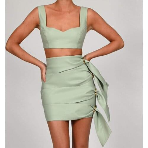 FNOCE Cross-border Foreign Trade High-grade PU Leather Cropped Top Skirt Suit Solid Color Fashion Sexy Casual Outing Ladies Suit