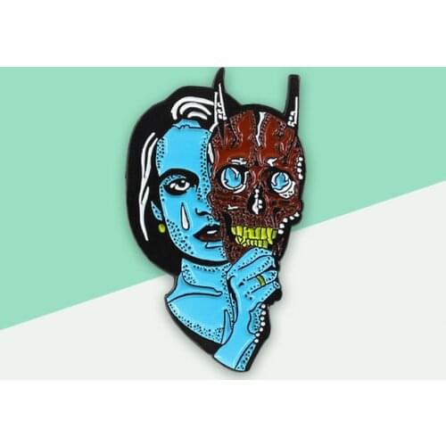 Gothic Enamel Pins Sad Blue Tears Witch Red Devil Mask Brooch Double Sided Jewelery Halloween Personalized Gift For Unisex