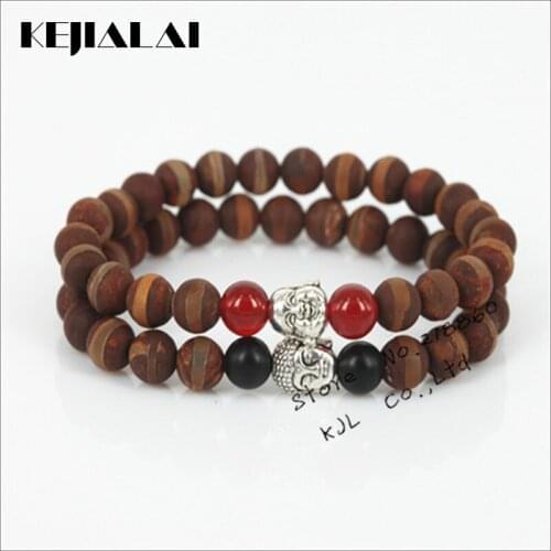 KEJIALAI 2018 New Design 2 Style Natural 8mm Stone Round Beads Men Bracelet Charm Smile Buddha Head Women Stretch Bracelet A0413