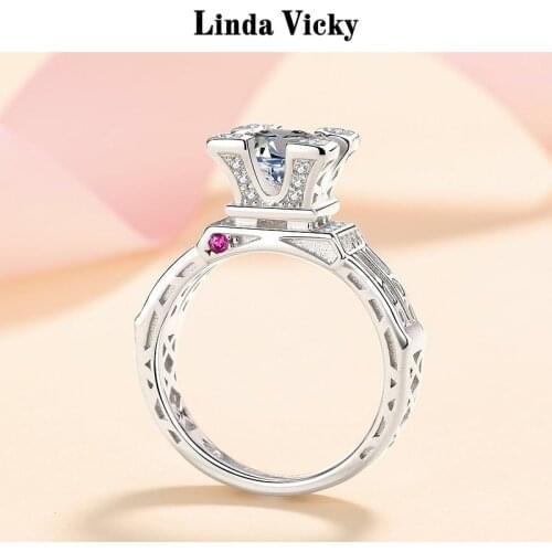 LINDA VICKY 2021 Tower Shape Moissanite Rings Perfect Cut Diamond 925 Sterling Silver Women Jewelry Luxury Romantic Wedding Ring