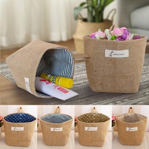 Small Storage Sack Stripe Dot Hanging bag Sundries storage basket jute cloth bag Flower Pot Cosmetic Bag Home Decor 14*12.5cm