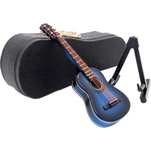 Odoria 1:12 Miniature Guitar with Stand & Case Wooden Unplayable Musical Instrument Model Set Dollhouse Accessories Decor Gift