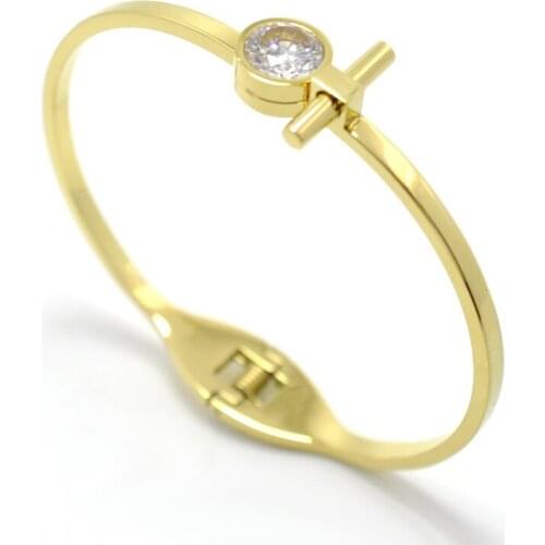 Trendy Strip Round Austrian Crystal Bangles & Bracelets Stainless Steel Bangles Women Classic Brand Cuff Bangle Wholesale