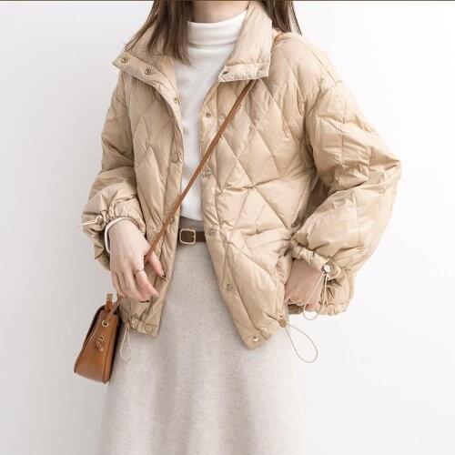 Fashion Lady Spring Autumn White Duck Down Jacket Coats Womens Short Stand Collar Outwear Loose Casual Ultra Light Down Jackets