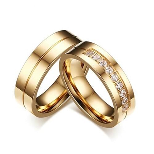 Fashion Titanium Steel Lover Rings Golden Plated Couple Rings for Men Women