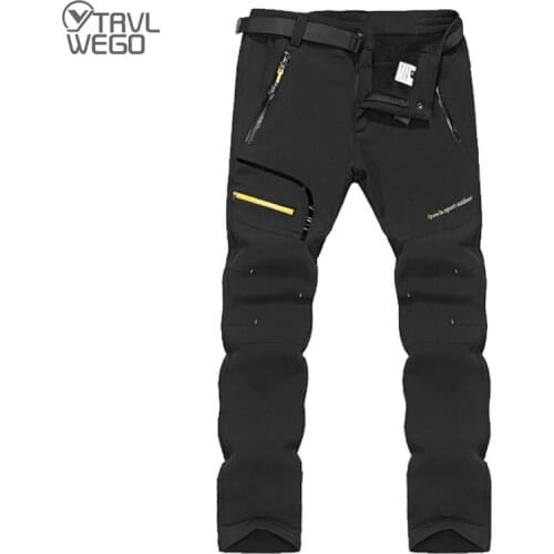 TRVLWEGO Men Winter Inner Fleece Soft Shell Warm Hiking Skating Pants Trekking Outdoor Sports Thermal Skiing Male Trousers