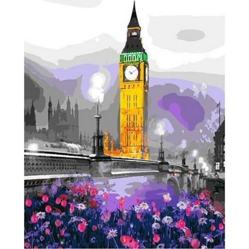 DIY Digital Painting By Numbers Package Big Ben Garden Coloring Wall Art Picture Gift frameless