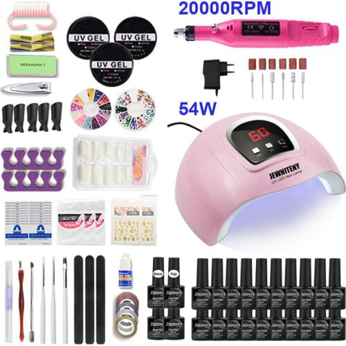 6/10/20 PCS Color Gel Nail set Base Gel & Top Gel With120W UV LED Nail Lamp And 20000 RPM Nail drill machine For nail art set