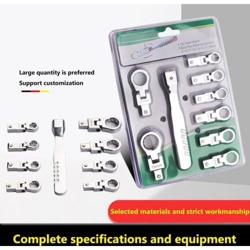9Pcs Interchangeable Ratchet Wrench Hand Tools 180 Degree Rotating Flexible Combination Spanners Manual Socket Wrench Set Car