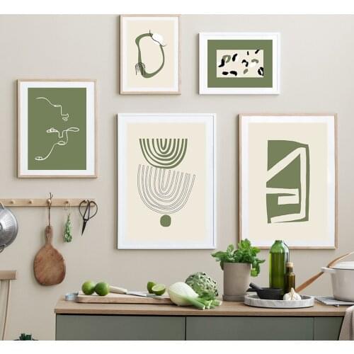 Dot Green Boho Wall Art Trendy Abstract Line Canvas Paintings Nordic Posters and Prints Pictures for Living Room Interior Decor