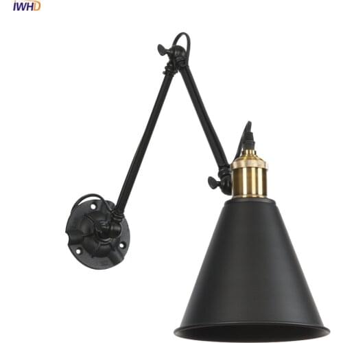 IWHD Swing Long Arm Retro Wall Lights For Home Bedroom Cafe Stair Loft Decor Industrial Wall Lamp Vintage Arandela Wandlamp LED