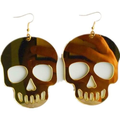 New Trendy Gold Sliver Color Skull Acrylic Big Drop Earrings For Women Skeleton Skull Head Earrings Jewelry Halloween Party Gift