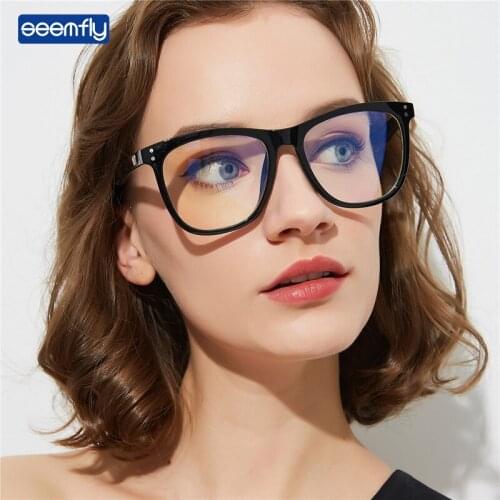 Seemfly Men Women Anti Blue Light Clear Lens Plain Glasses Vintage Square Frame Eyeglasses Antifatigue Computer Goggles Eyewear