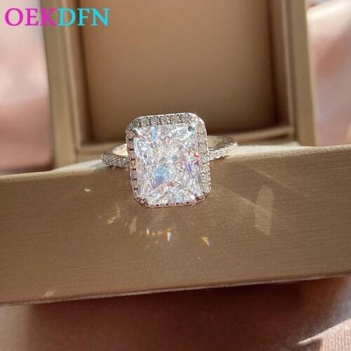 OEKDFN 925 Sterling Silver Rings For Women Radiant Cut High Carbon Zircon Citrine Gemstone Wedding Engagement Fine Jewelry