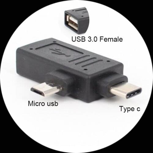 OTG USB 3.1 Type-C + Micro USB Male to USB 3.0 Type A Female Adapter Connector 2 in 1 OTG Host Adapter Converter