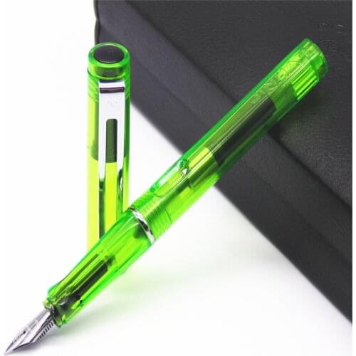 JINHAO 599 Transparent Green Student Quadrilateral Calligraphy Medium Nib Fountain Pen New