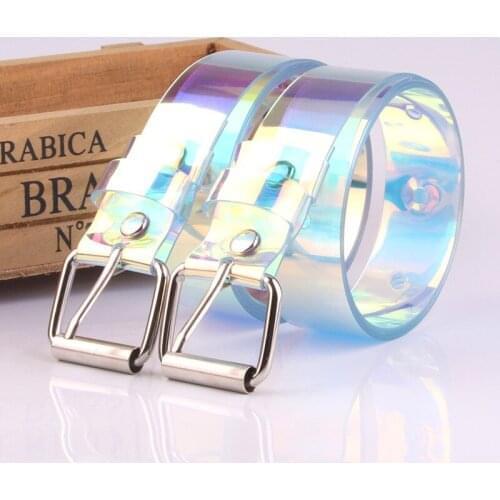 Transparent Women Belt Thin Laser Dazzling Holographic Clear Pin Buckle Wide Waist Bands Waistband Invisible Punk Waist Belt