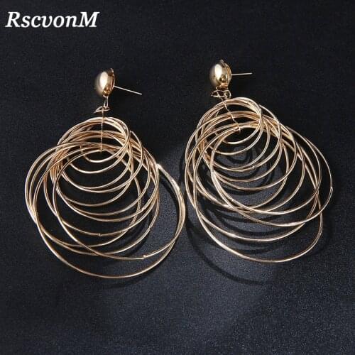 RscvonM Round Big Circle Gold Vintage Dangle Earrings Metal Maxi Jewelry Party Statement Charm Cheap Long Earrings Wholesale