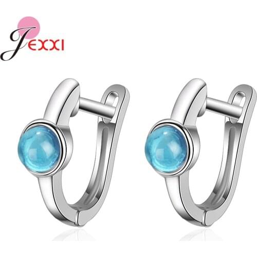 Female 925 Sterling Silver Hoop Earrings Fashion Blue Crystal For Women Girls Luxury Jewelry Simple Design Charm Gift