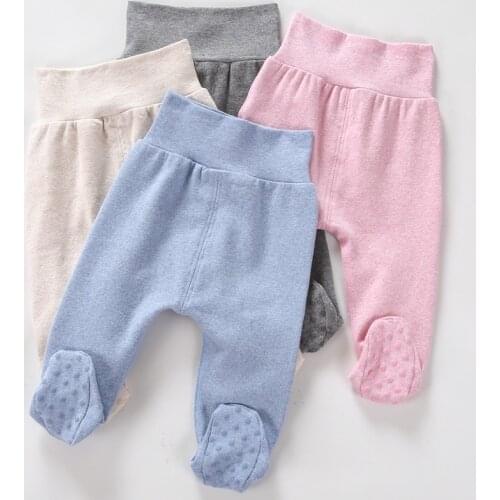 Newborn Unisex High Waist Baby Pants 0-6-24M Baby Cotton Trousers Infant Baby Boys Girls Bag Foot Pants Even Socks Baby Leggings
