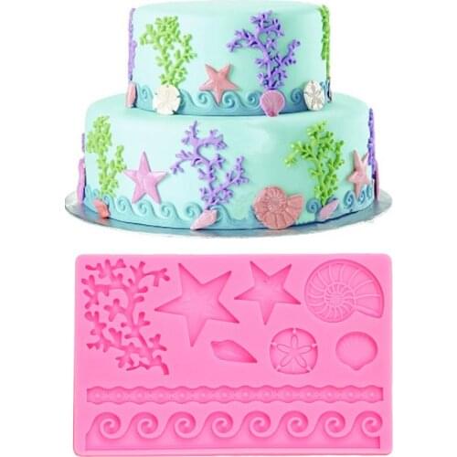 Marine Series Silicone Mold Food Grade Non-stick Shell Starfish Conch Coral Branch Spray Pattern Cake Decoration Tool Fondant