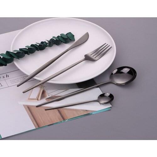 4Pcs/1Set Black Cutlery Set Kitchen Tableware Western Stainless Steel Dinnerware Knife Fork Spoon Tea Spoon Flatware Silverware