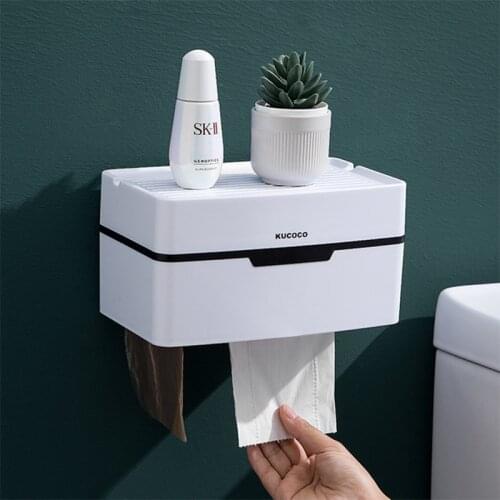 Bathroom Tissue Box Toilet Paper Rack Waterproof Roll Paper Holder Creative Plastic Paper Storage Box Wall Mounted Self Adhesive