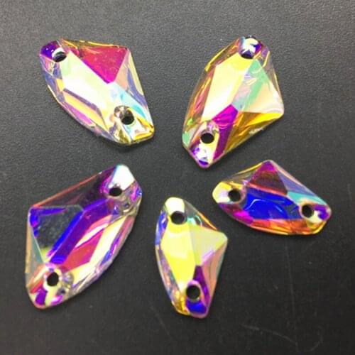 TopStone 9x14 12x19 mm Crystal Clear AB Galactic Sew On Stone Flat Back Resin AX Sew on rhinestone diy dress clothing