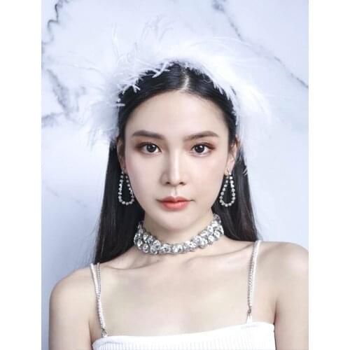 Vintage Colorful Headpiece Women Halloween Feather Headband Headdress Party Hair Accessories Swan Feather Fascinator Hairband