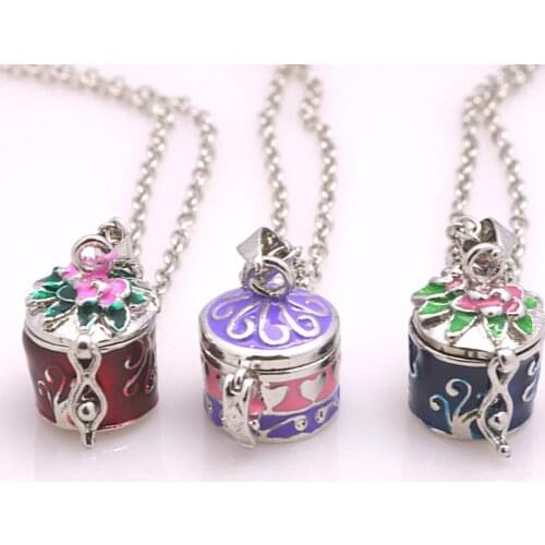 Vintage Brass Flower Pattern Openable Photo Locket Photo Box Pendant Necklace Memorial Free Chain