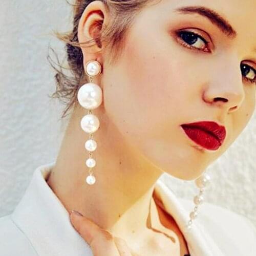 High Quality Beautiful Long White Color Pearl Fashion Earrings 1 Pair a1414