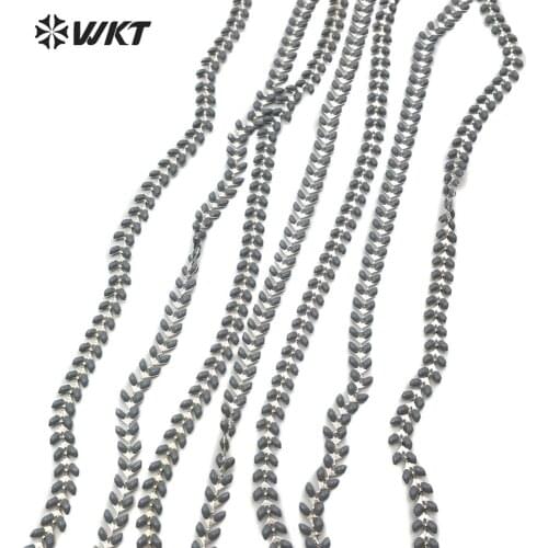 WT-RBC115 Natural Resin Brass "V" Chain Grey Color 6MM Beads Sliver Electroplated Rosary Chain 10 Meters For Jewelry Making