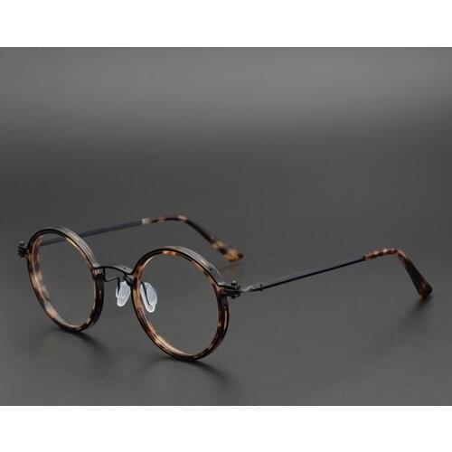 Japanese Hand-Made Round Eyeglasses Optical Glasses Frame for Men Titanium Acetate Prescription Women Retro Myopia Spectacles