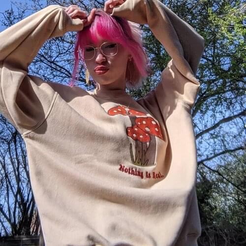 Sweatshirts Streetwear 2021 new Fashion Embroidery mushroom Indie Aesthetic 90s Long Sleeve Hoodies women clothes