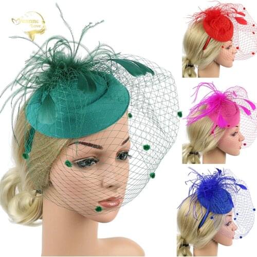 Green Fascinators Hats 20s 50s Hat Vintage Pillbox Hat Cocktail Tea Party Headwear with Veil Feathers Headband for Girls Womens
