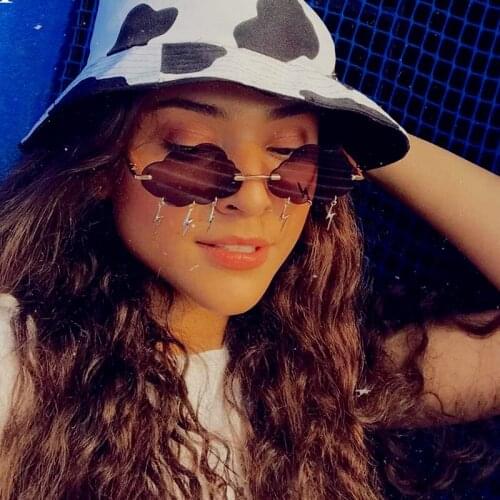 HKNA Clouds Rimless Sunglasses Women 2021 Steampunk Vintage Eyeglasses Women/Men Vintage Glasses Lightning Pendant Shades Women