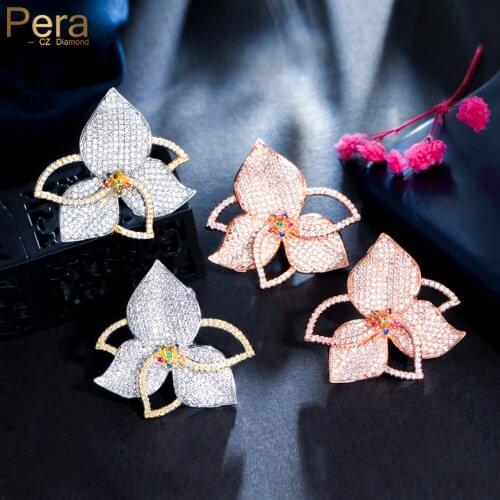Pera Sparkling Mirco Pave Cubic Zirconia Romantic Big Cluster Flower Rose Gold Ear Stud CZ Earrings for Women Dancing Party E150