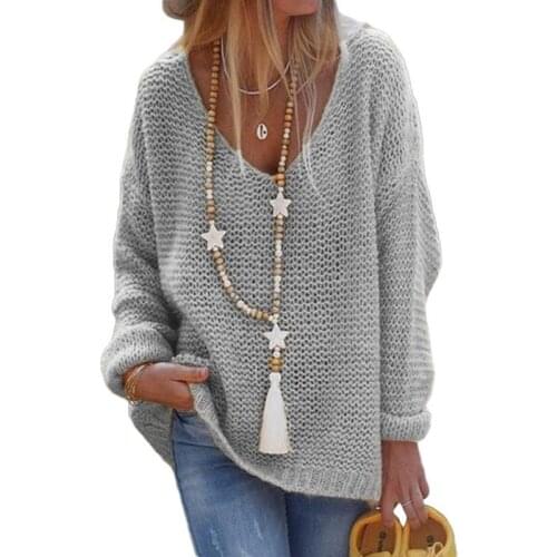 Sweater Women Autumn Knitted Pullover Simply Fashion Loose Solid Casual Long Sleeve V Neck Female Knitwear Sueter De Mujer