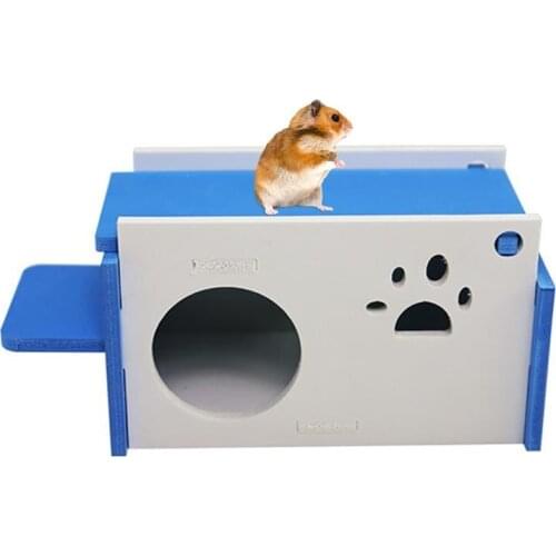 1pc Wooden Hamster Hideout Bed House Nest Paw Decor Small Animal Hideout Hamster House With Ladder Pet Supplies