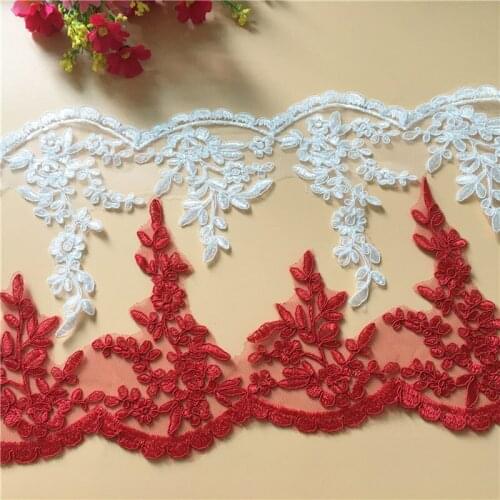 1Yard Cording Fabric Flower Venise Venice Mesh Lace Trim Handicrafts Embroidered Net Lace Trim Ribbon Red White