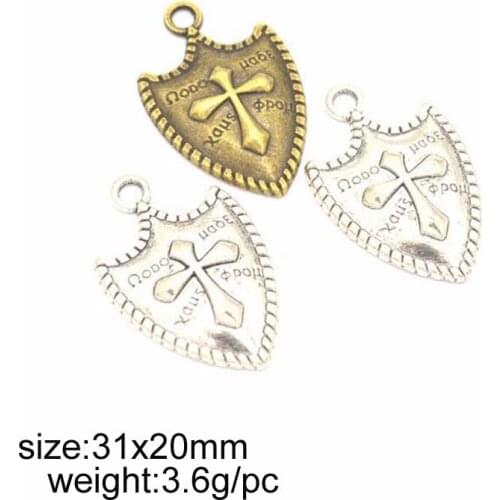 30pcs/lot 31x20mm Antique Silver /Antique Bronze Alloy Crosses Shield Charm Necklace Pendant Jewelry Accessories