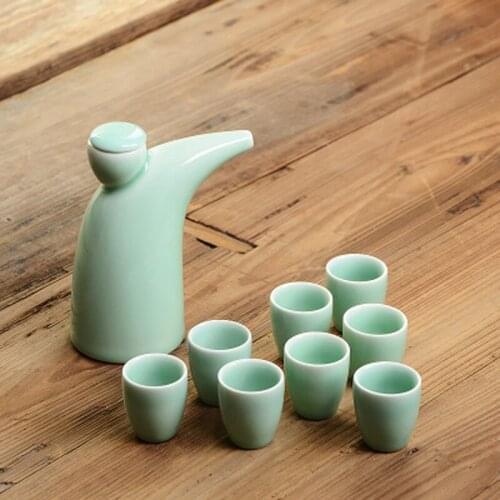 9pcs/set Japan Porcelain Vintage Ceramic Sake Pot Cups Set Flagon Liquor Cup Spirits Cups Set Japanese Bar Wine Set