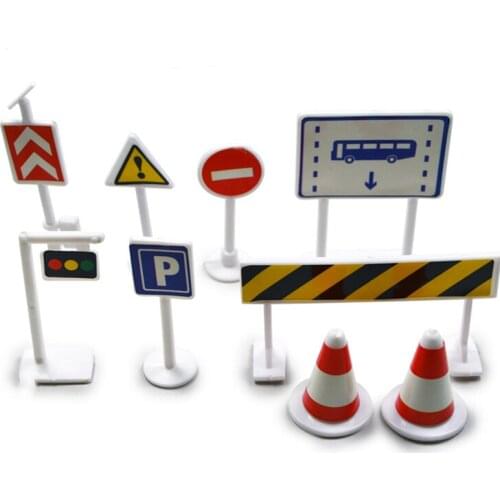 9pcs/lot DIY Mini Signpost Traffic Scene Educational Toys Cheap Car Toys Gift For Children Traffic light Signs Model Toy