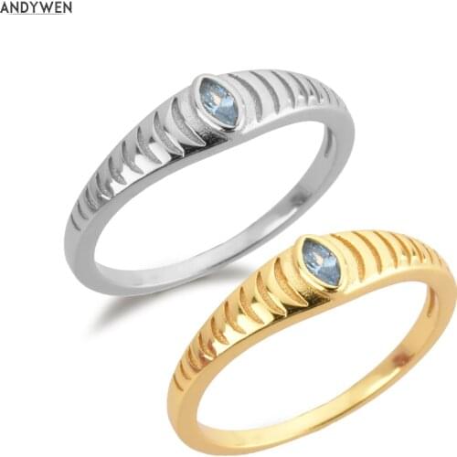 ANDYWEN 925 Sterling Silver Gold Blue Zircon CZ Rings Size Screw Twist Wedding Jewelry Fine Jewelry Luxury Jewels Rock Punk