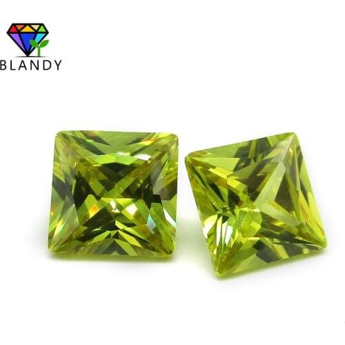 Free Shipping 1.5x1.5mm~12x12mm Square Shape 5A Cubic Zirconia Stones Peridot Yellow Princess Cut CZ stone Synthetic Gems