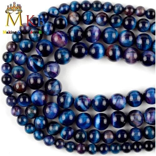 Natural Stone Blue Lapis Lazuli Purple Tiger Eye Beads For Jewelry Making Diy Bracelet Necklace Accessories 15" Strands 6/8/10mm